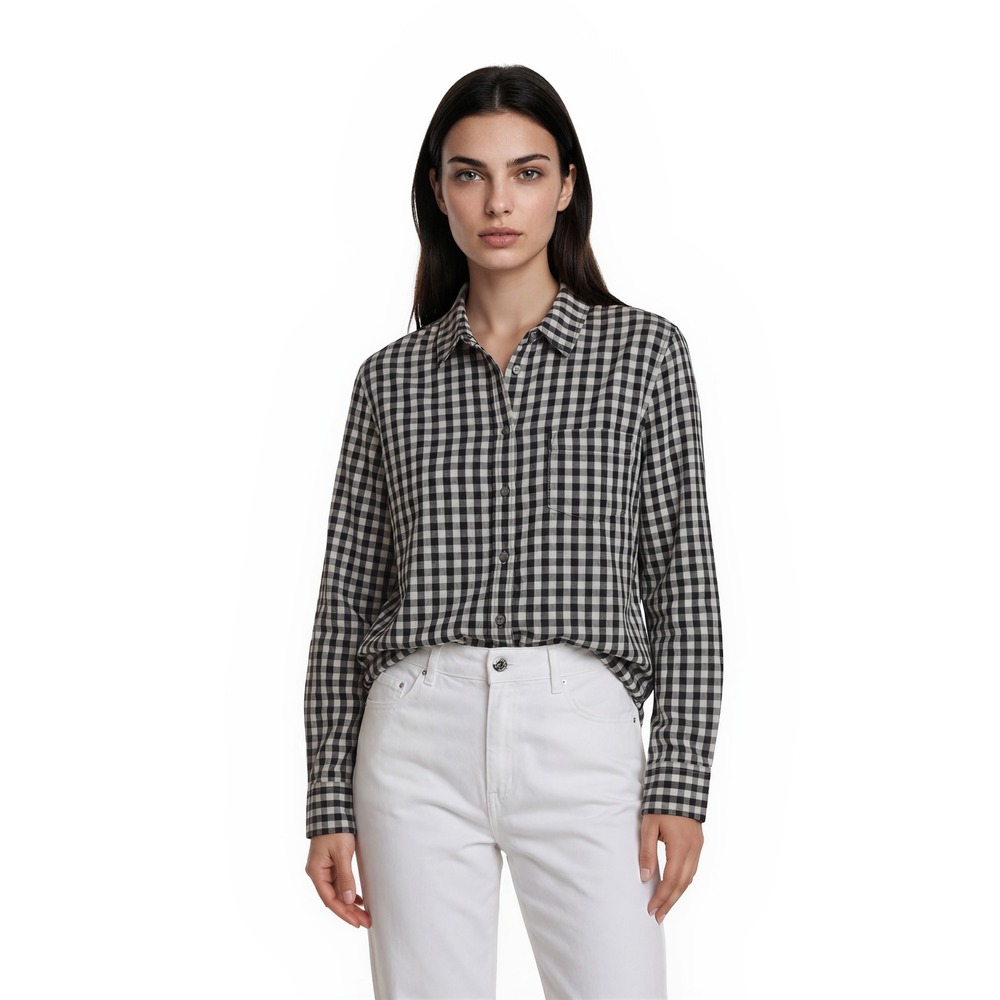 J.Crew Button Blouse Shirt Top Women's Size XL Black White Gingham Stretch